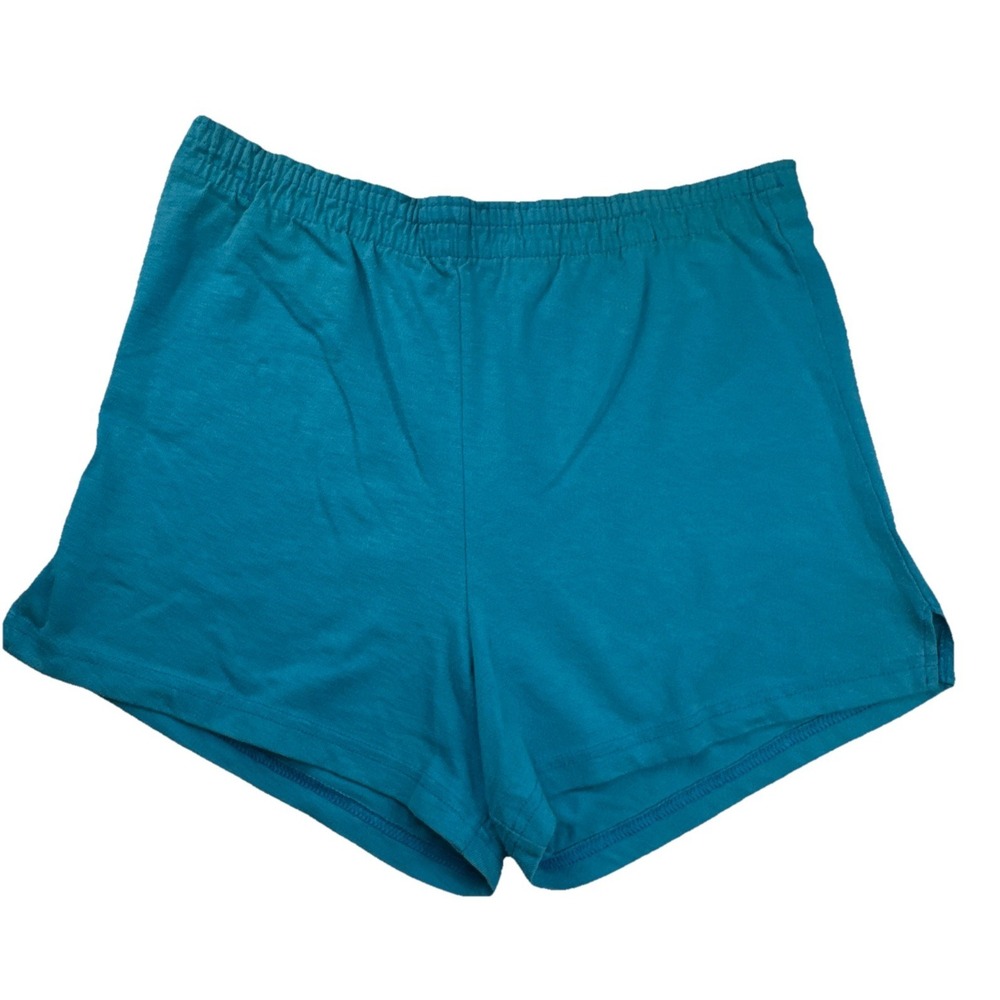 Soffe Athletic Shorts Cotton Blend Elastic Waist Side Slit Size Small Teal Blue
